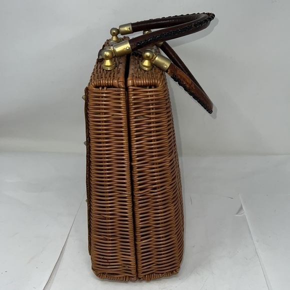 Vintage 1960s Equestrian Novelty Wicker and Leather Structured Handbag - Picture 6 of 16